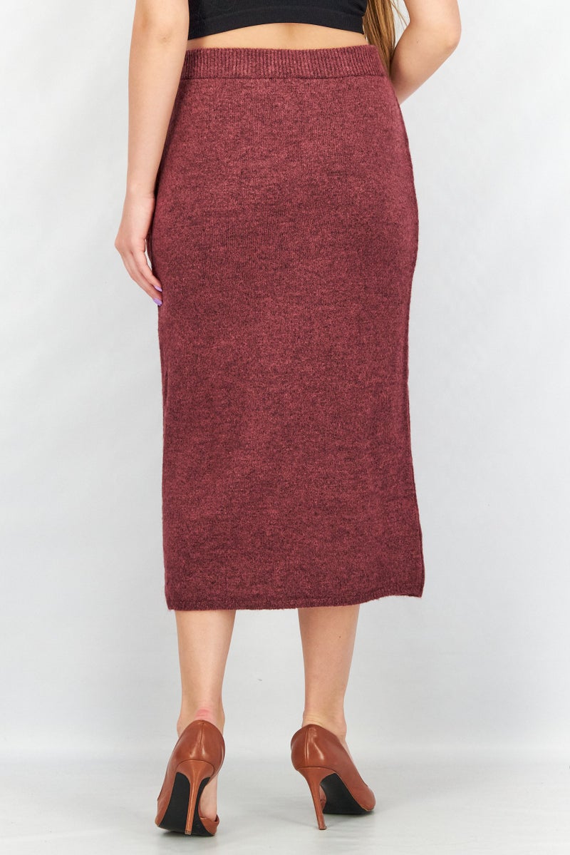 NA-KD Women Textured Midi Skirt, Maroon - Image 4
